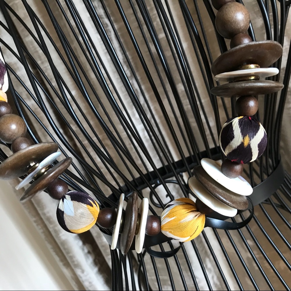 Wood Fabric Mother of Pearl Oversized Necklace!